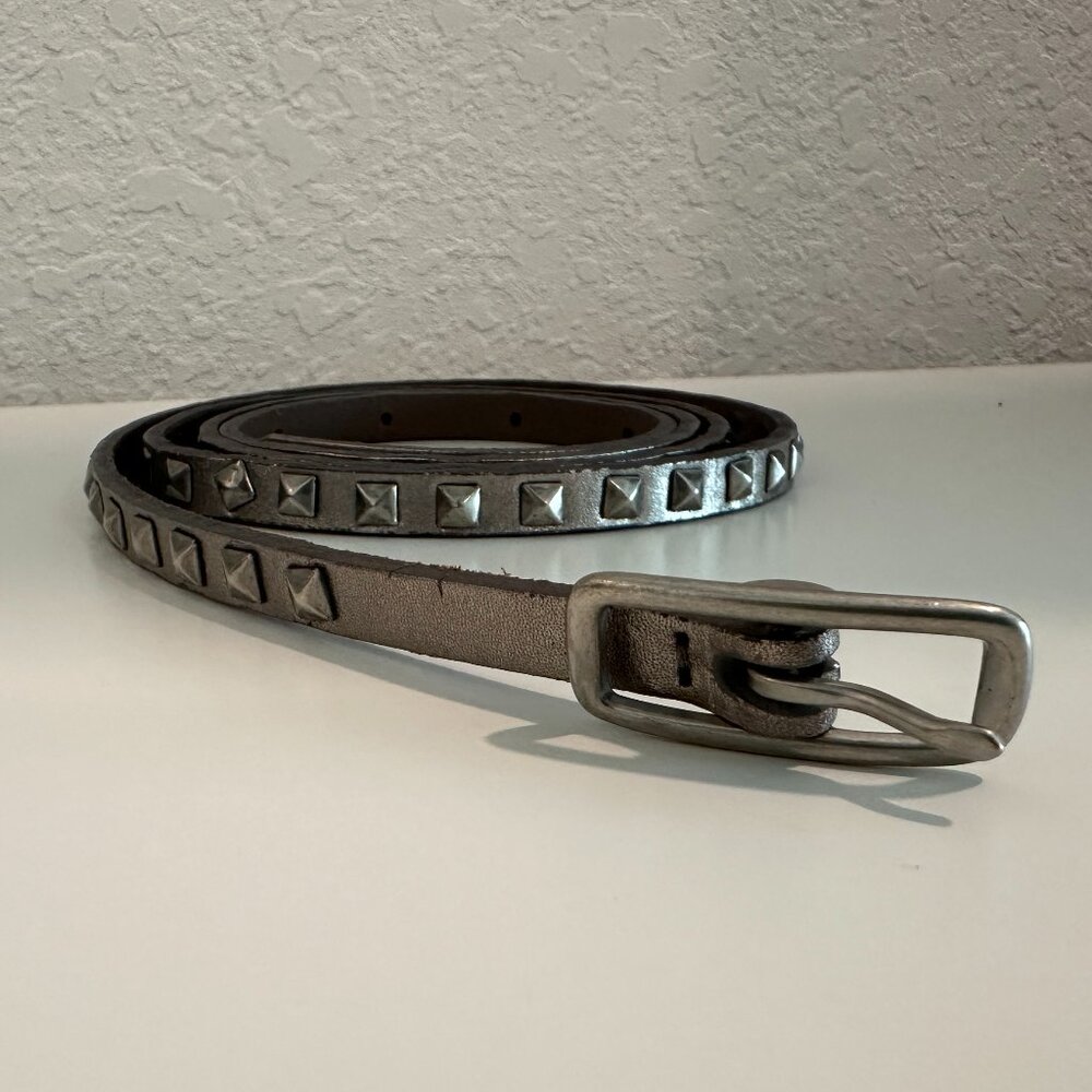 Vintage pewter leather studded skinny belt